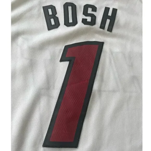 ADIDAS NBA MIAMI HEAT BOSH #1 JERSEY STITCHED WHITE RED SZ XL 2011 BASKETBALL